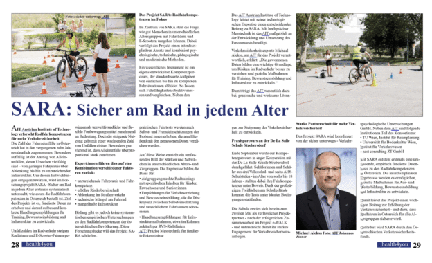 Medienbeitrag zu Projekt SARA: Sicher am Rad in jedem Alter in Health4you