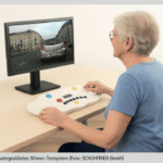 Ältere Dame sitzt am Computergestützten Wiener-Testsystem (Foto: SCHUHFRIED GmbH)