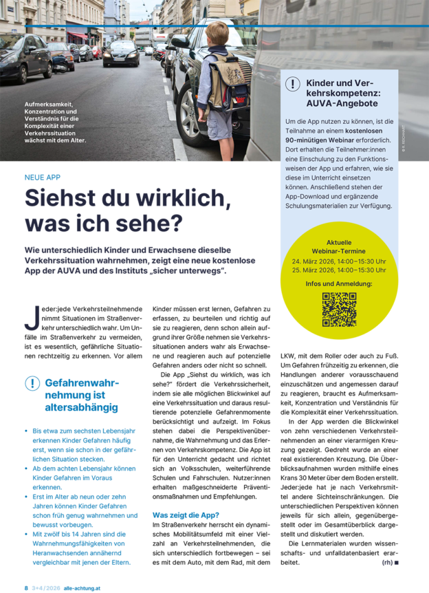 Die App "Siehst du wirklich, was ich sehe" wird in "Alle!Achtung! Das Sicherheitsmagazin der AUVA" vorgestellt